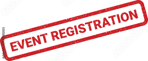 Distressed rectangular rubber stamp graphic displaying an official event registration message or sign up