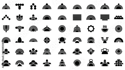 Collection of Japanese Mon Symbols and Icons.