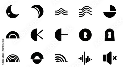 Collection of Minimalist Black and White Abstract Icons.