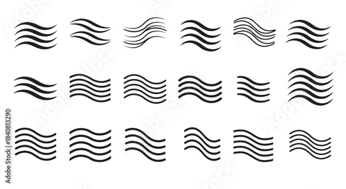 Set of black wavy lines representing water, wind, or sound waves.