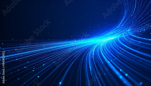 Abstract glowing blue light trails.
