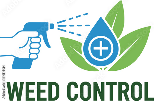 Weed control service logo with spray bottle and leaves.