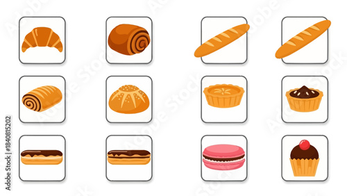 Assortment of baked goods isolated on white background for culinary design