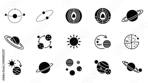 Astronomy and space exploration themed icons vector illustration set