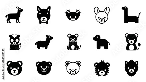 Black and white animal icons set collection graphic elements design