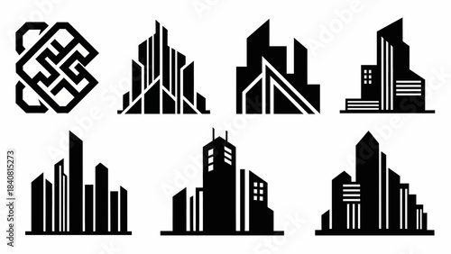 Abstract architectural vector illustrations set in black and white for design use