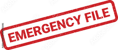Distressed red rubber stamp marking EMERGENCY FILE for critical documents and urgent information storage