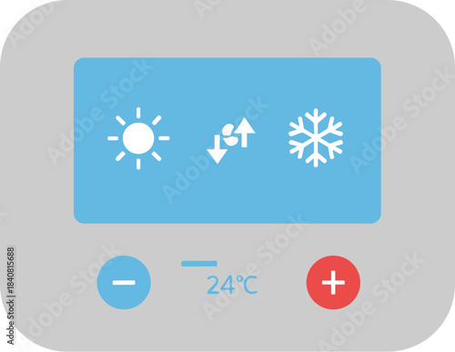 Digital thermostat control panel with climate mode icons.