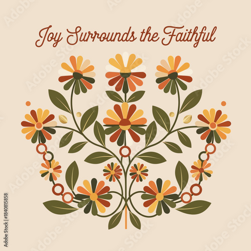 Joyful floral arrangement with inspirational text.