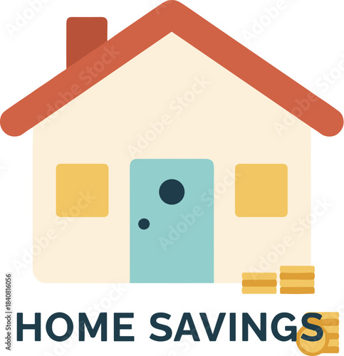 Home Savings Concept Illustration with House and Coins.