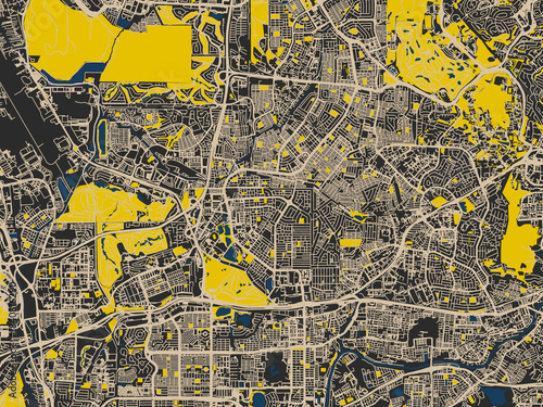 Slika na platnu Clean urban street map of MAL Petaling, Jaya