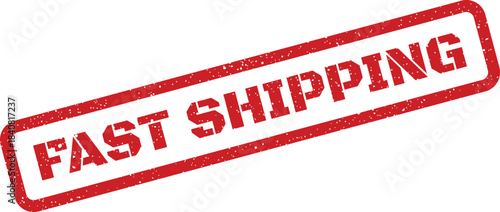 Distressed textured rubber stamp displaying FAST SHIPPING for quick delivery, expedited parcels, or efficient logistics operations