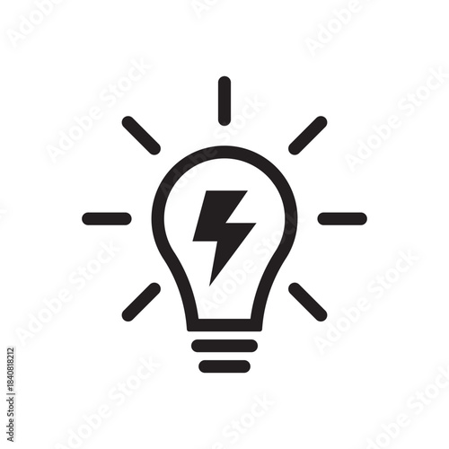 Light bulb icon,  idea icon, lamp with lightning icon.