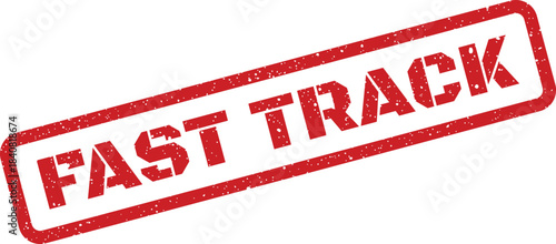 Grunge red fast track rubber stamp impression on a clear surface for quick process concept