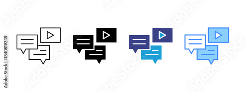 Video Chat icon set multiple style collection