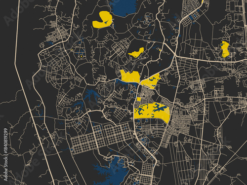 Fotografie Decorative abstract map of Nay Pyi Taw, Myanmar, featuring deep charcoal backgro