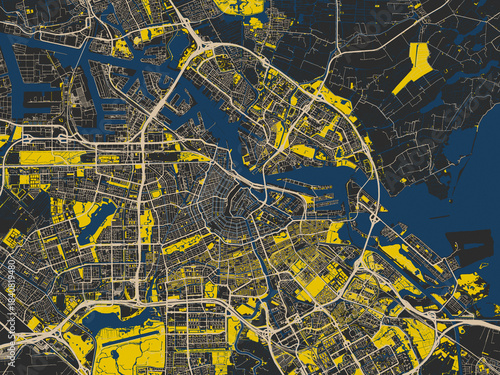 Canvas Print Abstract city map of Amsterdam, Netherlands