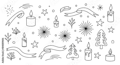 Festive Doodle Collection - Candles, Stars, and Christmas Trees.