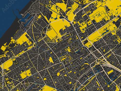 Tableau sur toile Flat city map of Den Haag, Netherlands in charcoal, ivory and ink-blue tones
