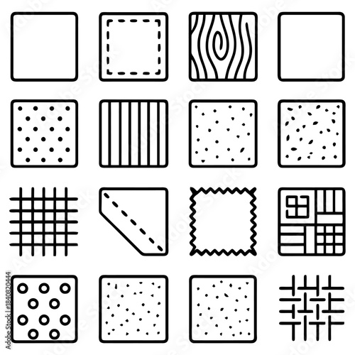 Texture and Pattern Collection: An assortment of various texture and pattern icons, representing diverse design elements and creative concepts.