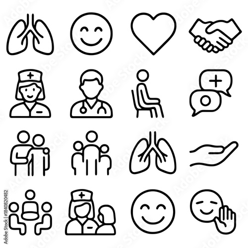 Healthcare Icons Illustration: A collection of health and medical icons, symbolizing various aspects of care, wellness, and human body well-being. Representing the essential elements of health.