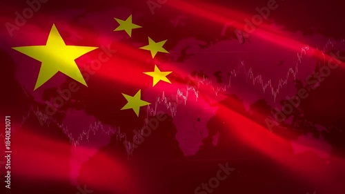 China's Economic Growth and Global Influence Concept with Flag and World Map Background