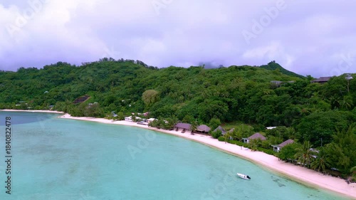 Aerial View of Matira Beach Peninsula and Turquoise Lagoon