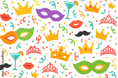 Colorful festive pattern with carnival icons on white background