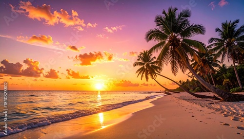 Tropical sunset beach scene