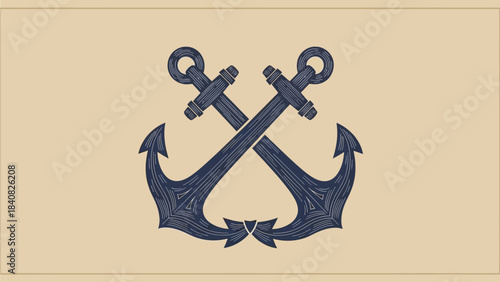 Two dark blue crossed anchors on a light beige background, symbolizing stability and maritime themes.