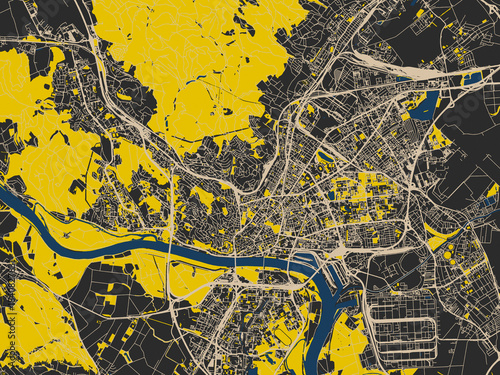 Photography Poster-style map of Bratislava, Slovakia using charcoal base with cream streets