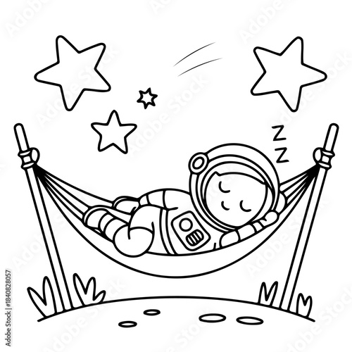 Astronaut Resting in Hammock Under Stars: An astronaut relaxes in a hammock under a starry night sky, escaping the void for peaceful rest. 