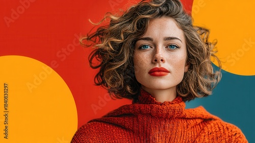 Female-led tech innovation Stylized portrait of a woman against a colorful background.