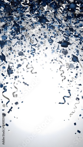 Abstract confetti background in shades of blue and silver, suggesting celebration, graduations and festive occasions. Perfect for digital marketing and creative projects.