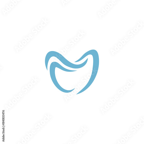 Abstract blue dental tooth or heart shape logo design with flowing lines.