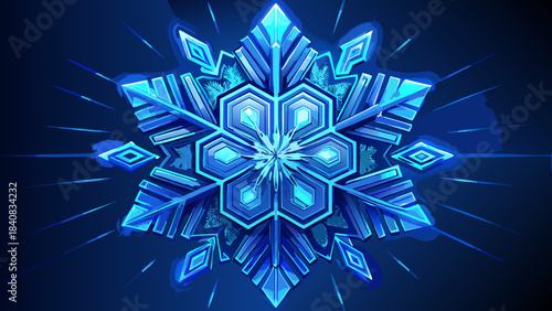 Gleaming Blue Ice Crystal Snowflake Winter Frost Design with vector illustration
