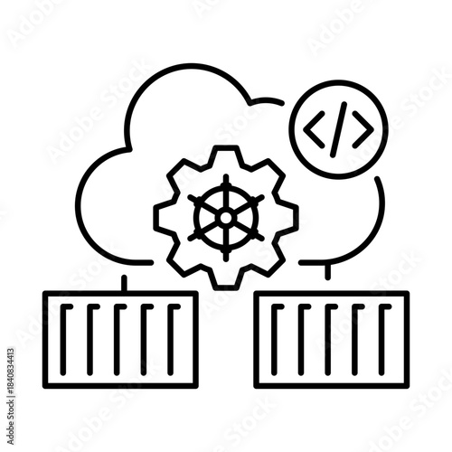 Containerization Icon, Docker - Software Containers, Virtualization, Application Deployment, DevOps, Cloud Solutions, Editable Stroke.