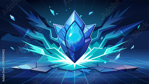 Futuristic Blue Crystal Energy Core Digital Power Concept with vector illustration