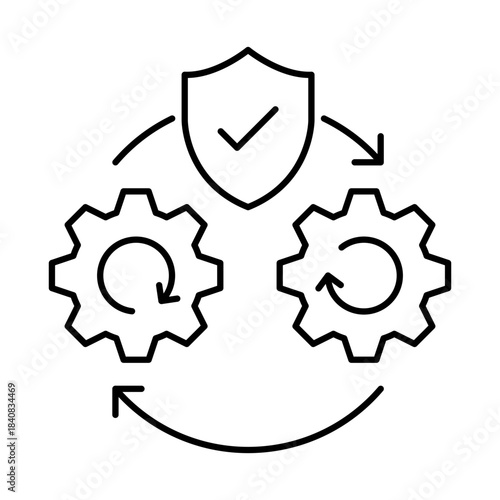 DevOps Security Icon, Shield - Security in DevOps, Secure Code, Data Protection, Continuous Integration, Editable Stroke.