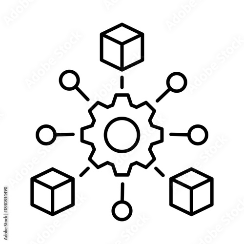 Microservices Icon, Network - Distributed Systems, Modular Architecture, Cloud Computing, Scalable Services, Editable Stroke.