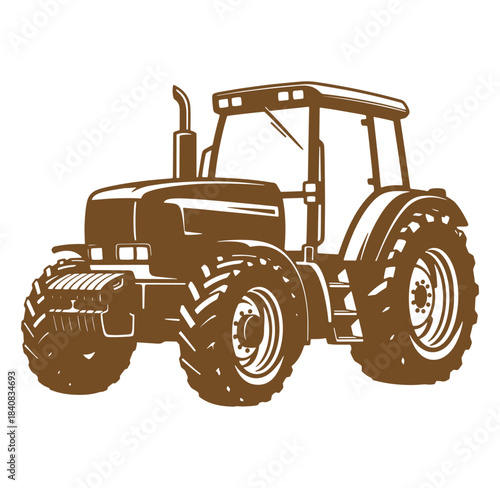 Brown tractor illustration isolated on white background representing agriculture and farming