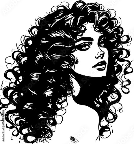 woman with long hair and style fashion model hair illustration silhouette design black and white 