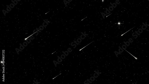 Dramatic night sky background featuring meteor shower against the darkness
