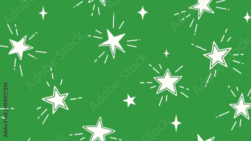 Green background featuring hand-drawn white stars with stylized sparkling emanations