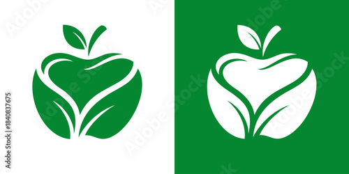 apple and leaf logo. apple logo with green leaves 