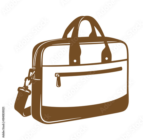 Professional brown and white briefcase illustration with shoulder strap and handle vector design