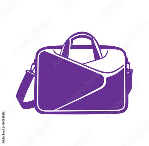 Purple laptop bag vector illustration isolated on white background with shoulder strap design