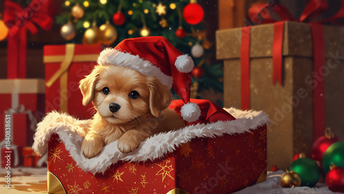 サンタになったワンちゃん　AI生成素材