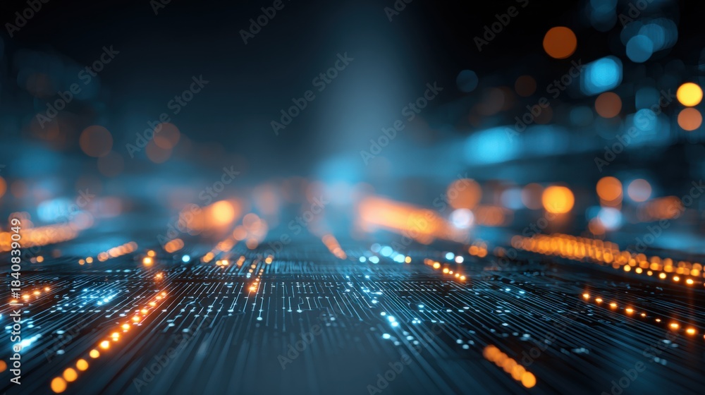 Naklejka premium Abstract Technology Background with Glowing Data Streams and Artificial Intelligence Networks for Digital Innovation