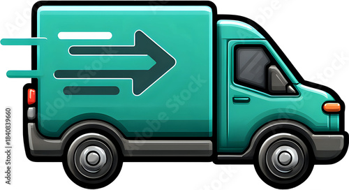 Flat Vector Delivery Truck Illustration with Arrow - UI Icon